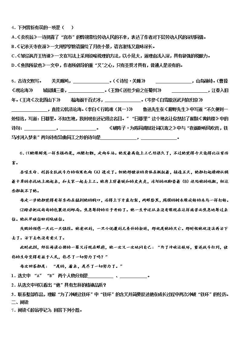 安徽省安庆市安庆九一六校2022年中考语文模试卷含解析第2页