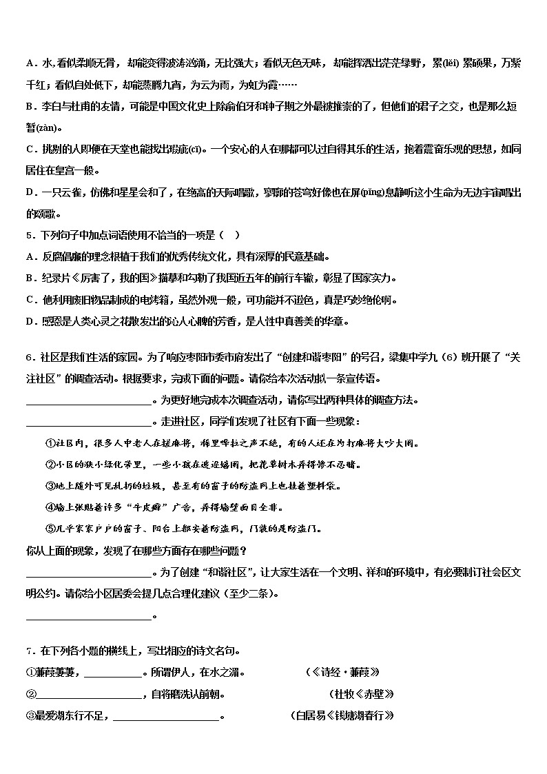广西钦州市东场中学2022年中考适应性考试语文试题含解析02