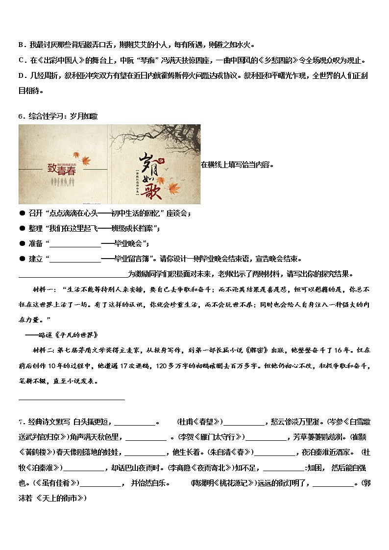 哈尔滨道外区2021-2022学年中考二模语文试题含解析第2页