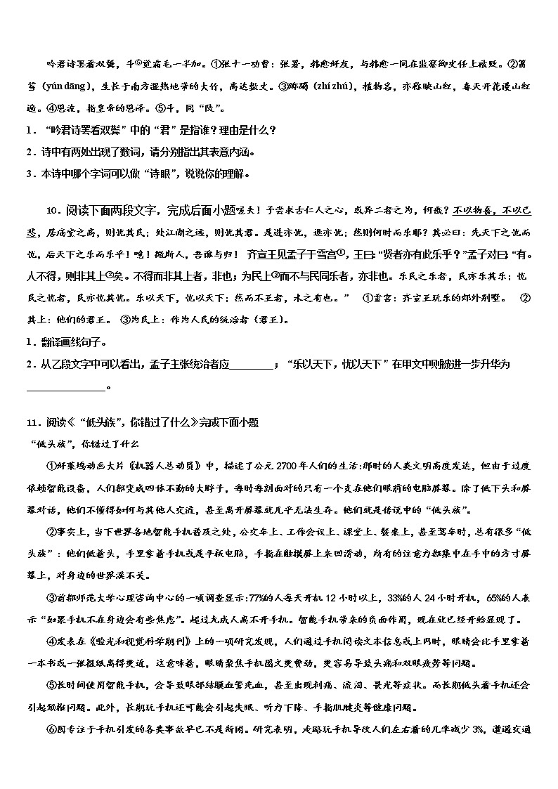 杭州市十五中教育集团2022年中考语文模拟精编试卷含解析第3页