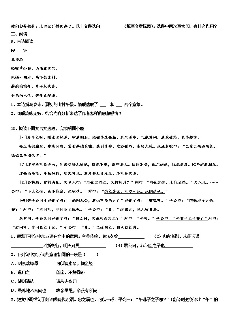 广东省广州市象骏中学2022年中考语文全真模拟试卷含解析03