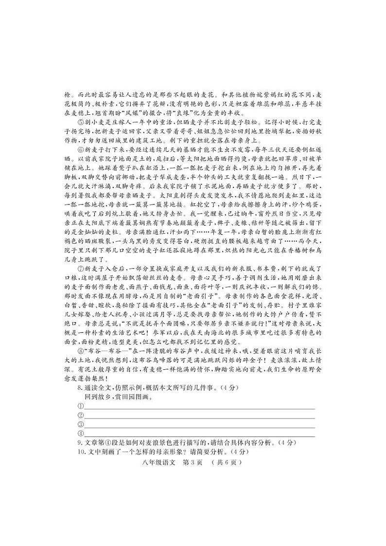河南省洛阳市嵩县2021-2022学年八年级下学期期中考试语文试题（含答案）第3页