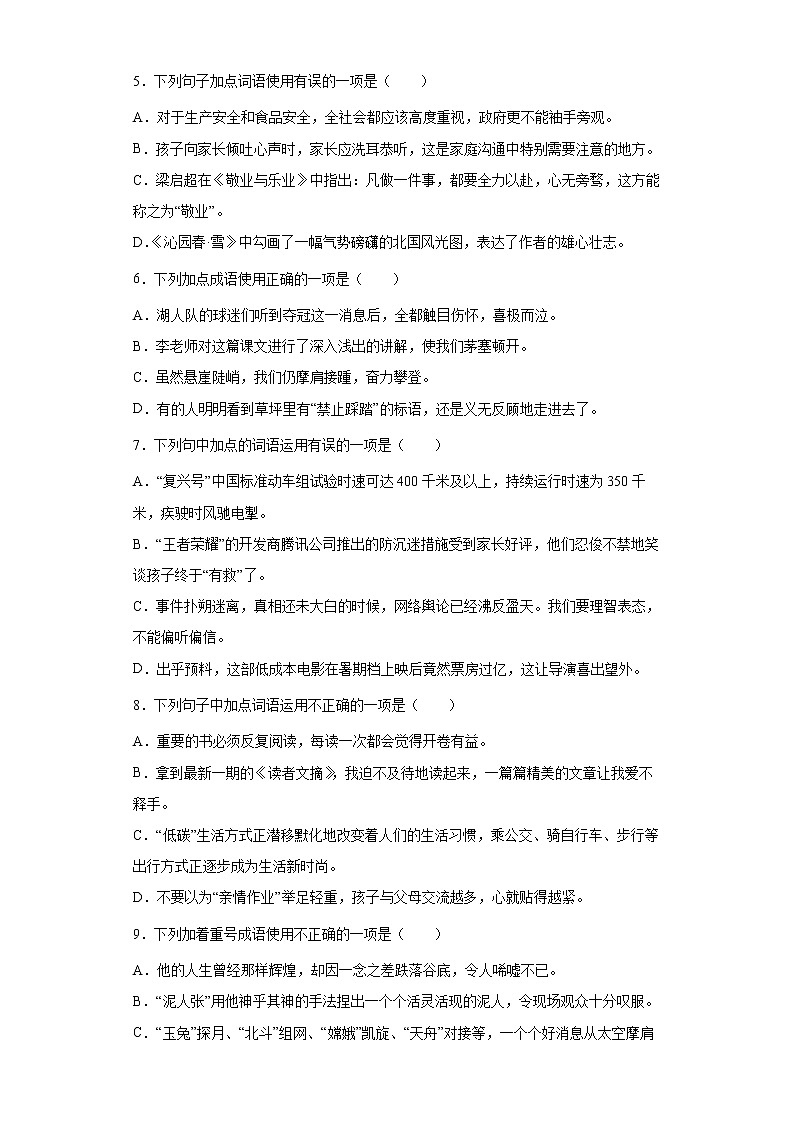 2022年中考语文二轮词语使用专题复习（含答案）第2页