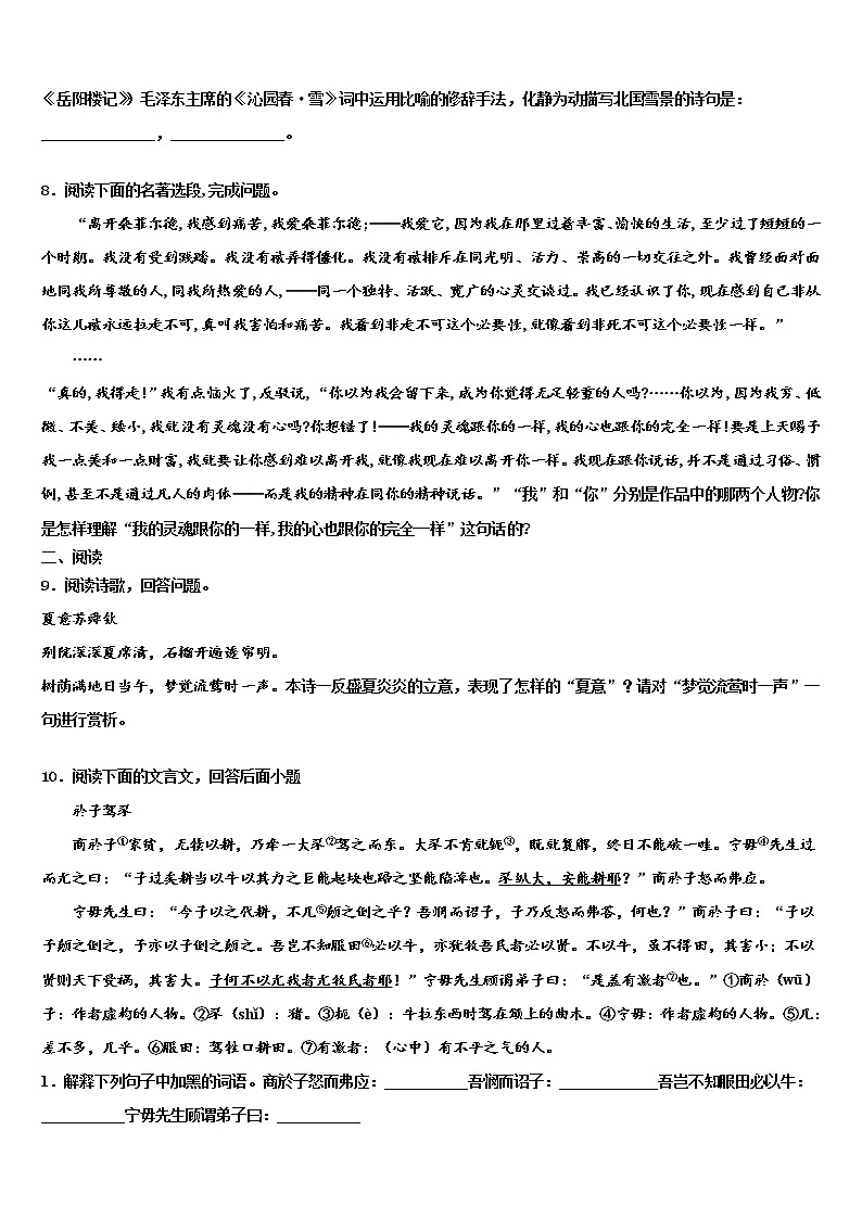 吉林省长春市第一五七中学2021-2022学年中考语文押题卷含解析03