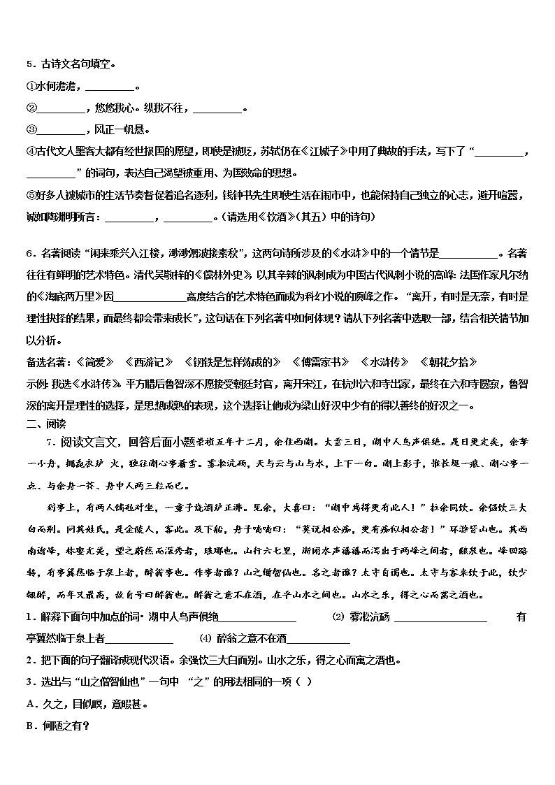 陕西省西安市高新第一中学2021-2022学年十校联考最后语文试题含解析02