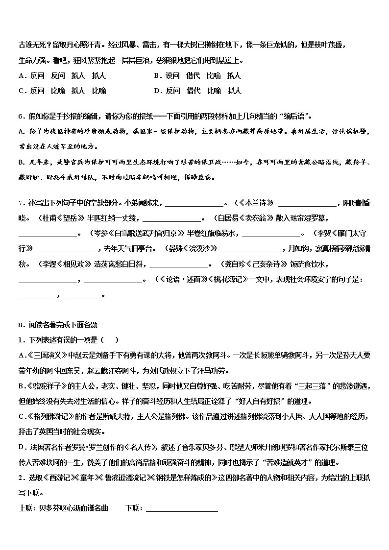四川省眉山洪雅县联考2021-2022学年中考语文仿真试卷含解析第2页