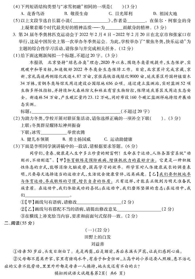 2022安徽省宣城市广德初三中考一模试卷-语文（含解析）02