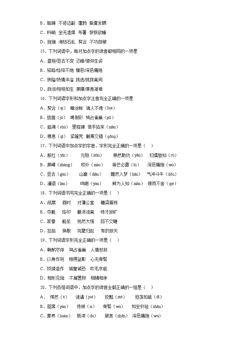 2022年初中语文中考备考：考前基础知识字音字形选择题专项练（二）（有答案）第3页
