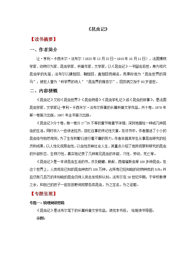 专题06  《昆虫记》-备战2022中考名著整本书阅读素材与练习01