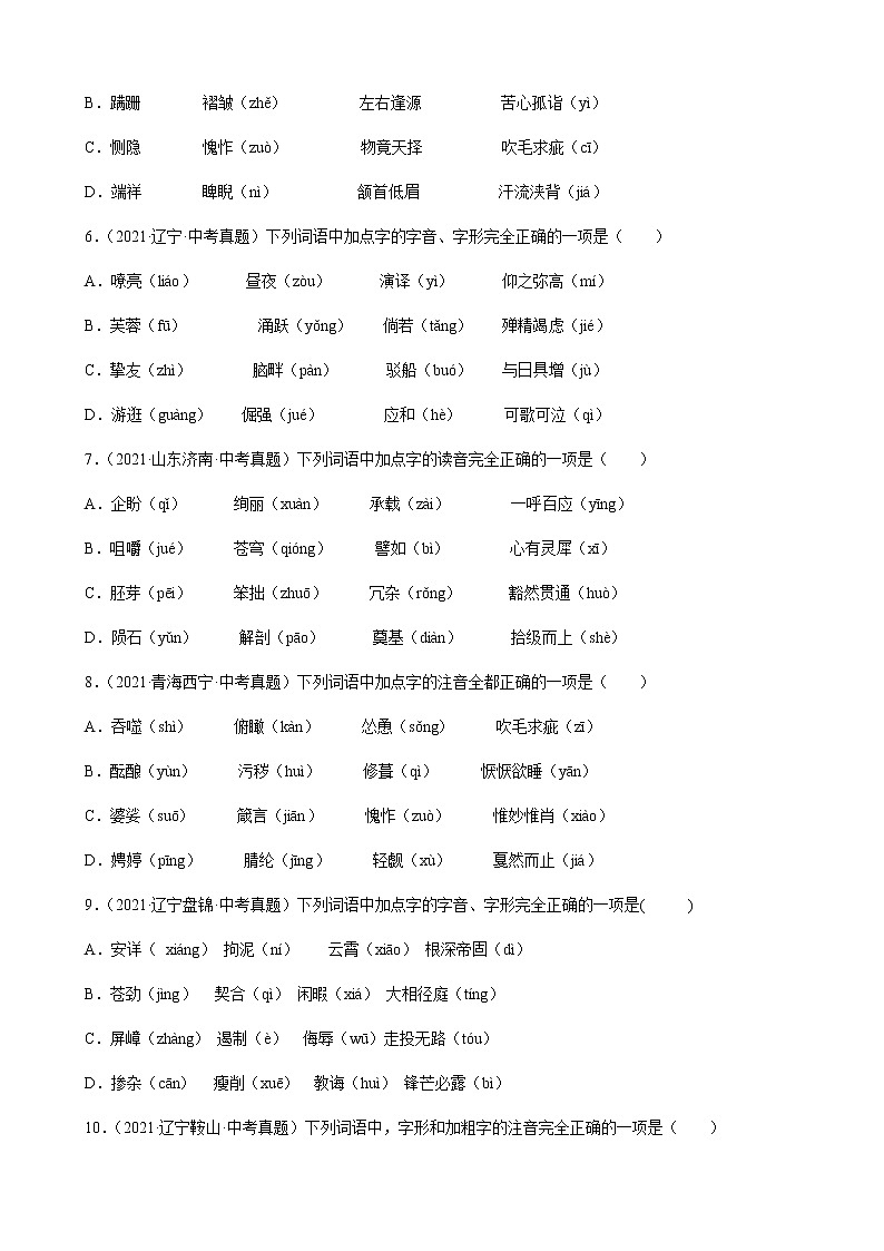 2021年中考语文真题分类汇编（语言基础知识）-字音篇（含答案，共81题）第2页
