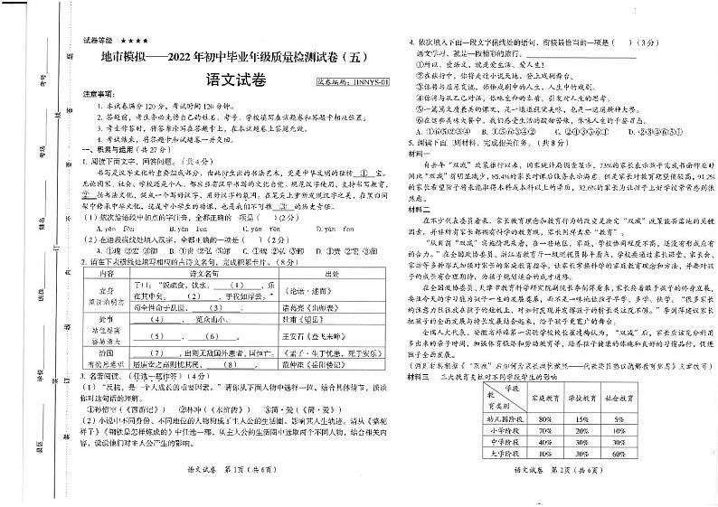 语文试卷第1页