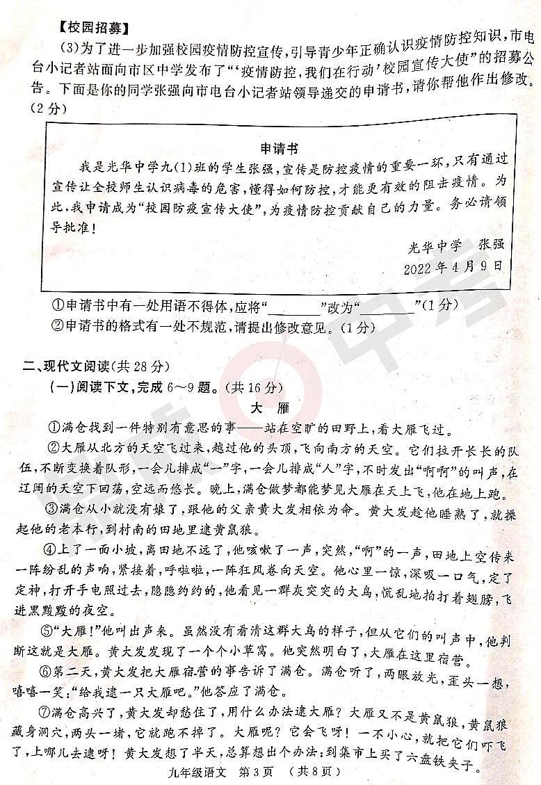 2022年河南省驻马店市中考二模语文试题03