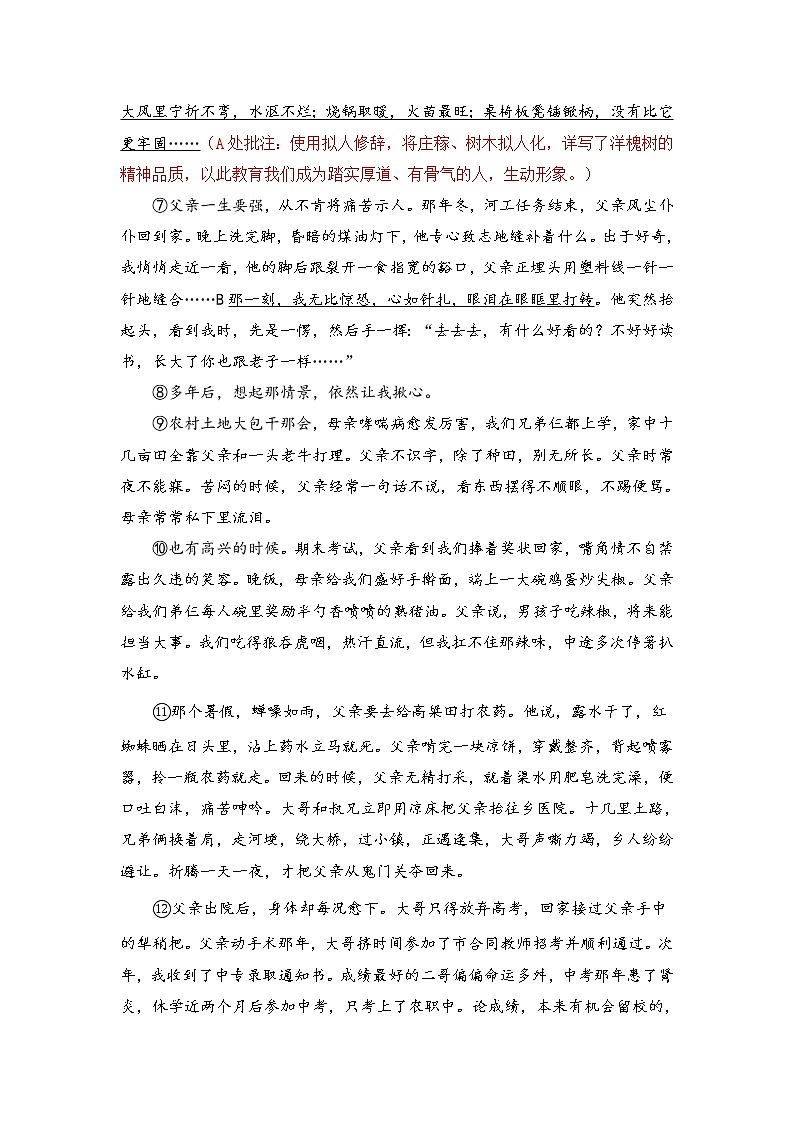 2022年中考现代文考前阅读练习题39（有答案）第2页