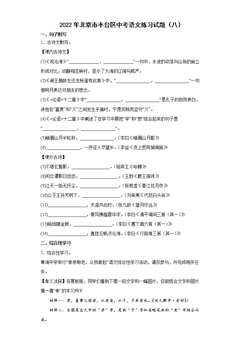 2022年北京市丰台区中考语文练习试题（八）第1页