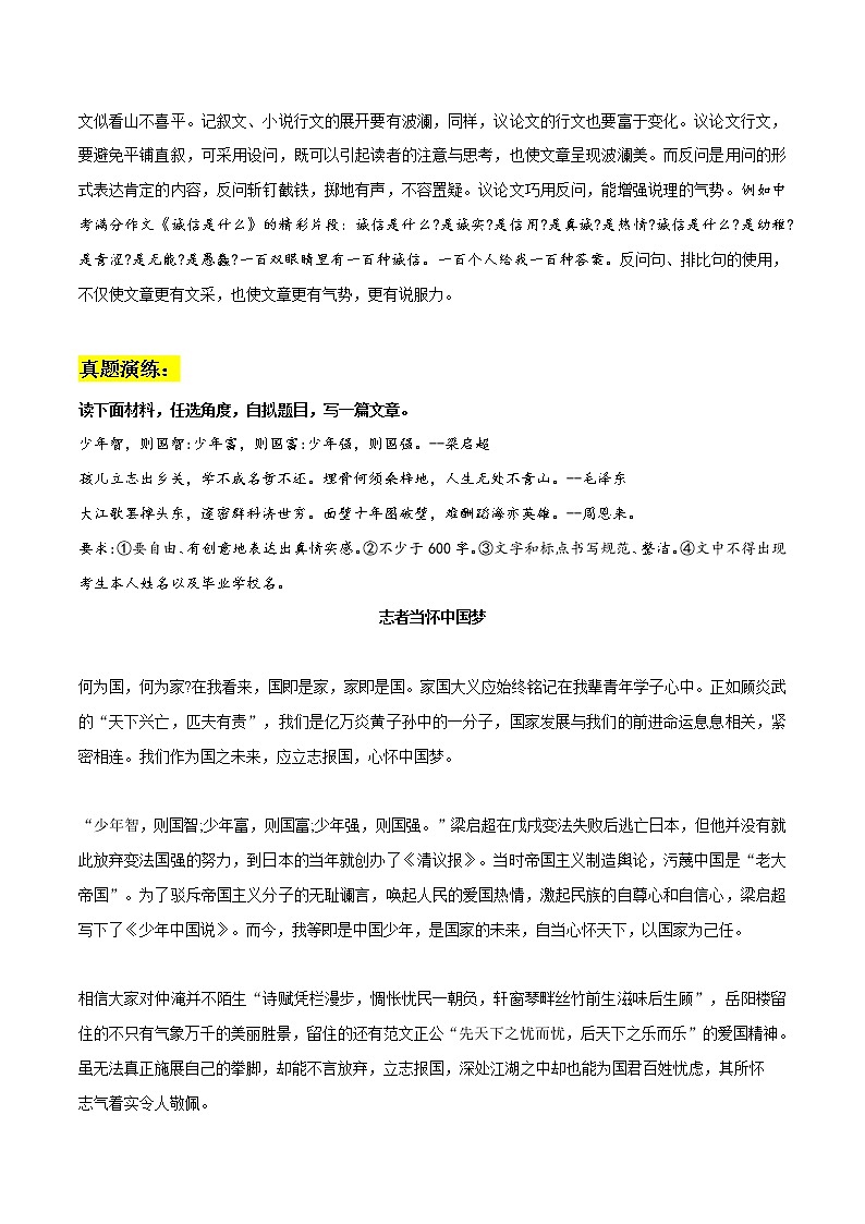 议论文写作方法总结-2022年中考语文高分作文写作方法指南+真题范文演练第2页