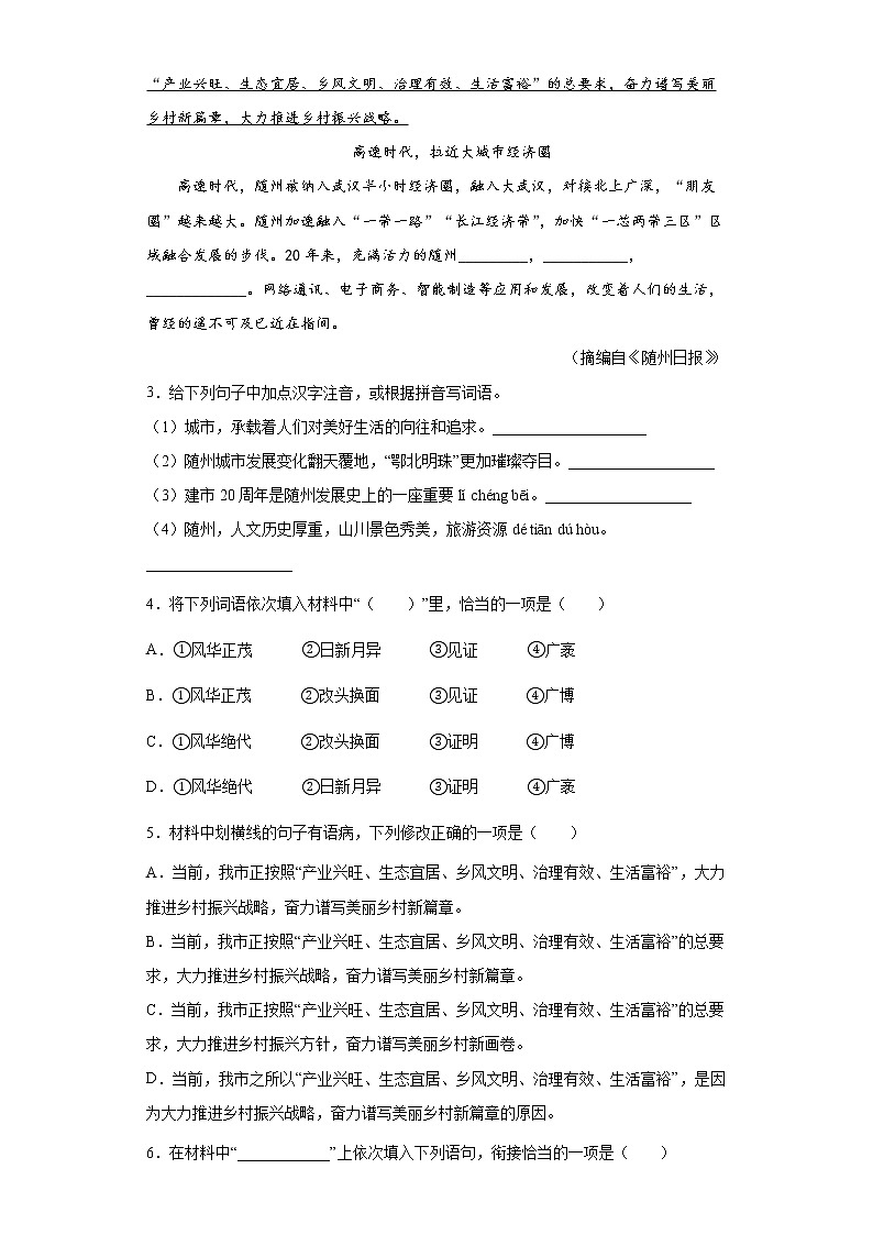 2022年湖南省常德市中考语文练习试题（九）第3页