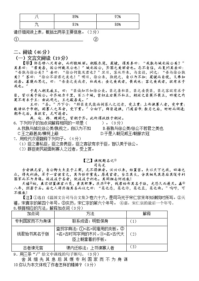 语文2022年龙门县初中毕业生模拟考试（二）试卷卷面第2页
