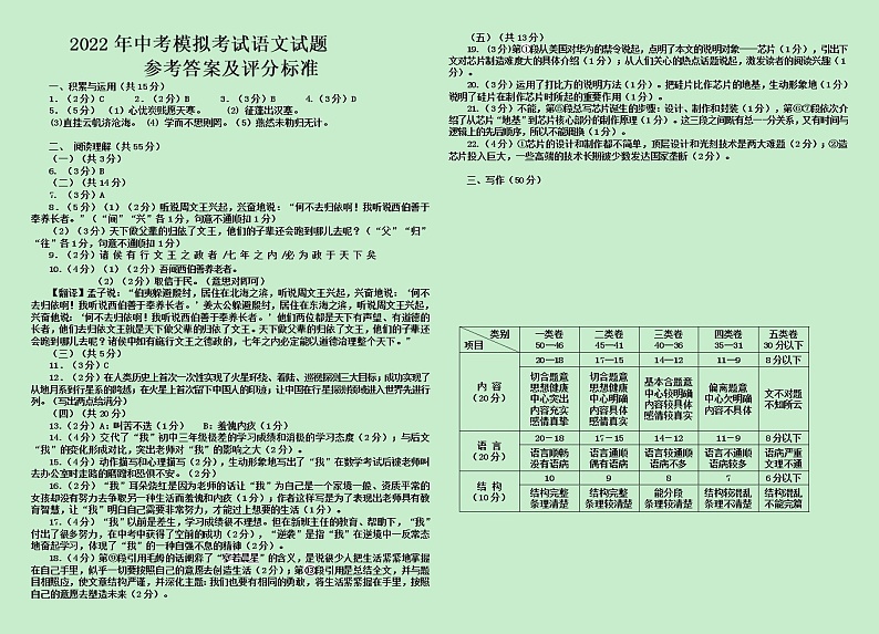 2022年辽宁省沈阳市法库县中考模拟考试语文试题（含答案）01