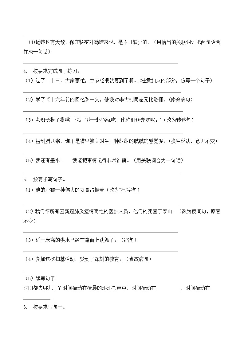 部编版六年级语文下册暑期自测专项-改写句子3（含答案）02