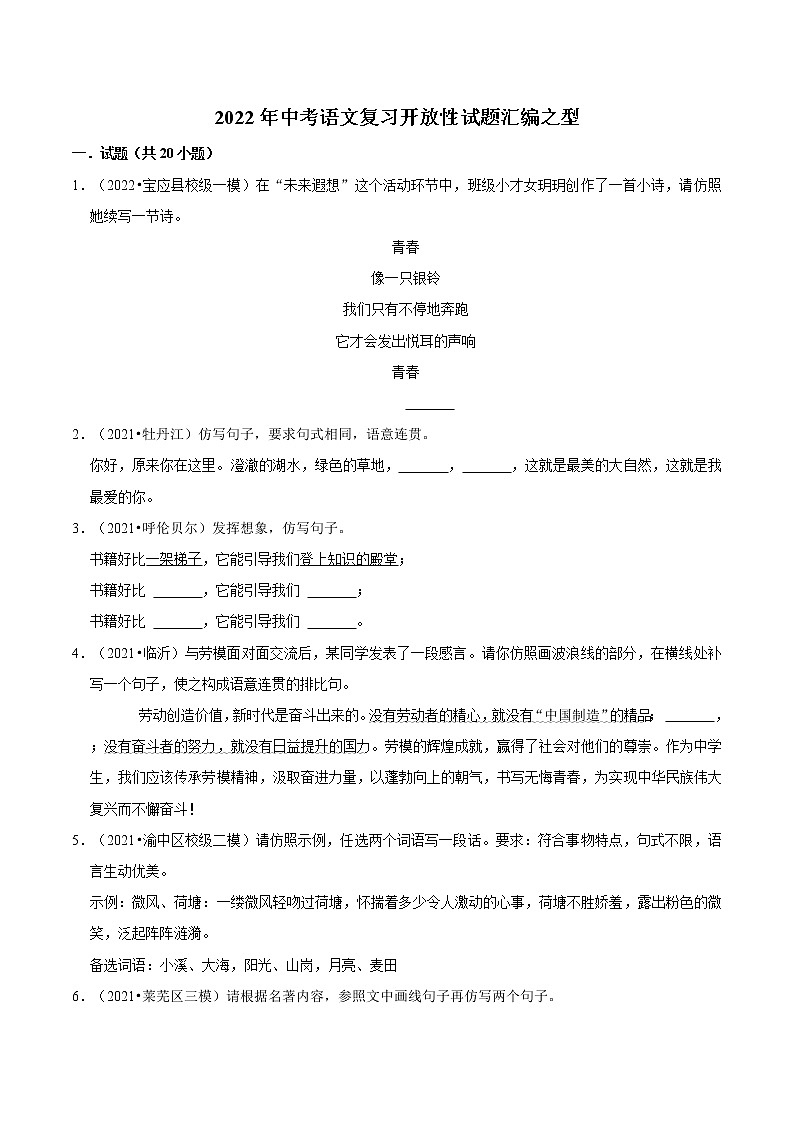 2022年中考语文复习试题----仿写型第1页