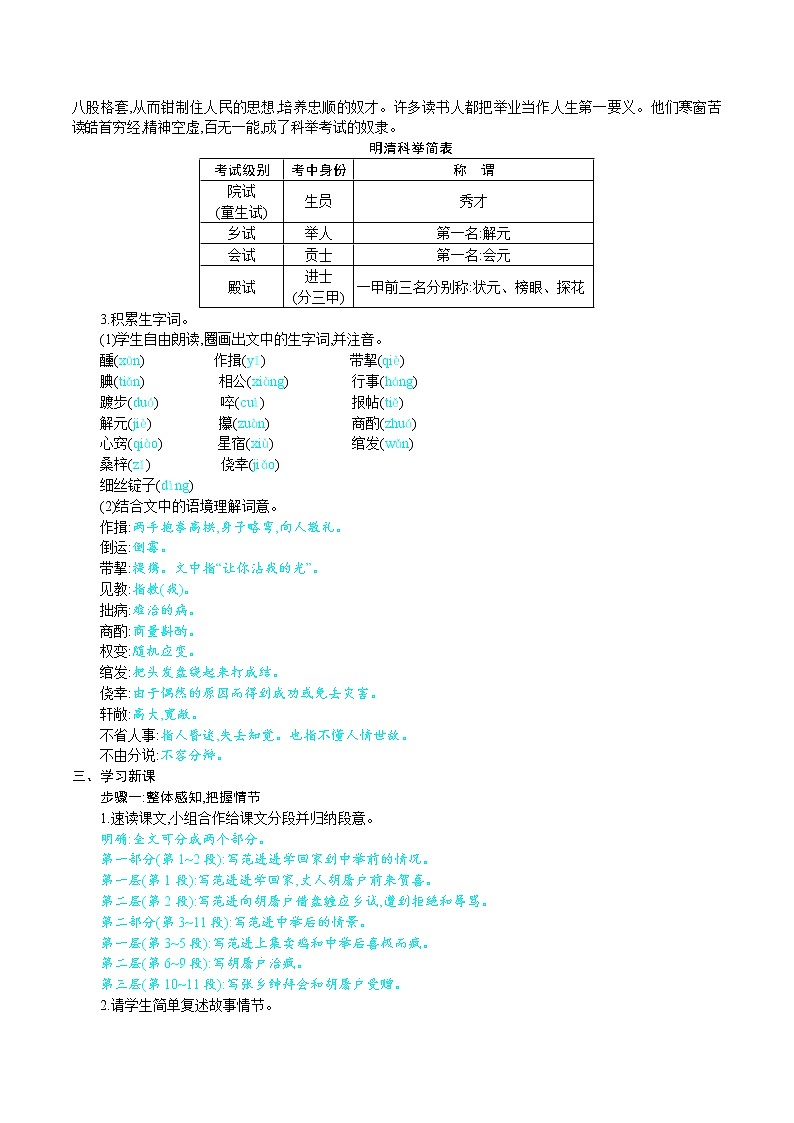 统编版九年级语文上册 第六单元 23范进中举 教案第2页
