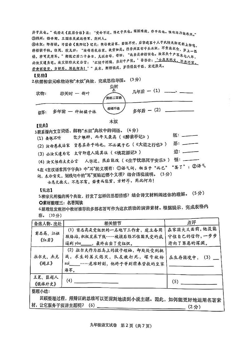 2022年浙江省温州市七校联盟中考二模语文试题第2页