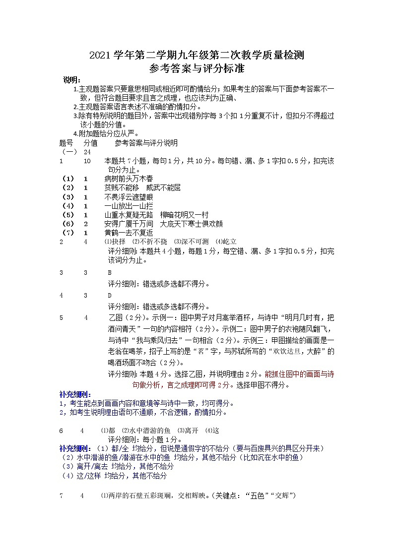 2022年广东省佛山市顺德区中考二模语文试卷答案第1页