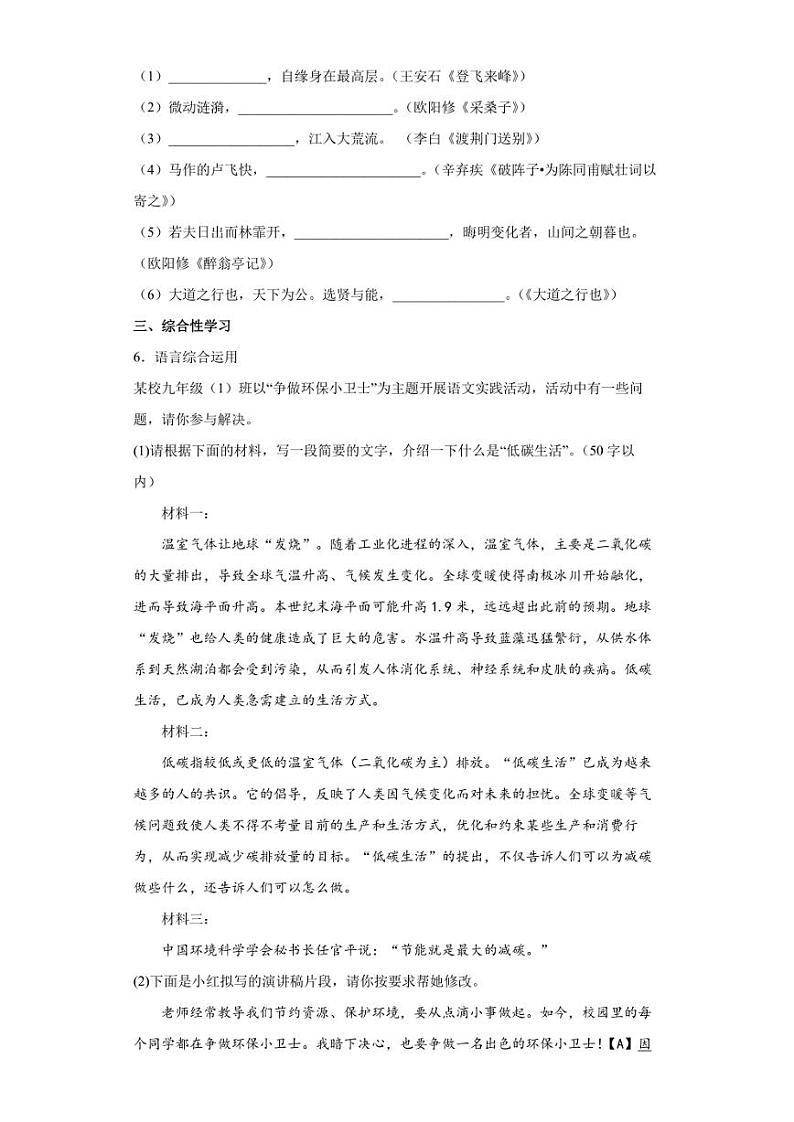 2022年山东省临沂市兰陵县中考一模语文试题(含答案)第2页