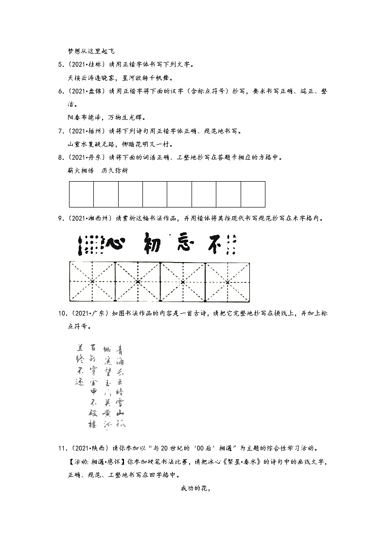 2021年中考语文真题分类汇编：字音、字形-汉子临摹、根据拼音写字词第2页