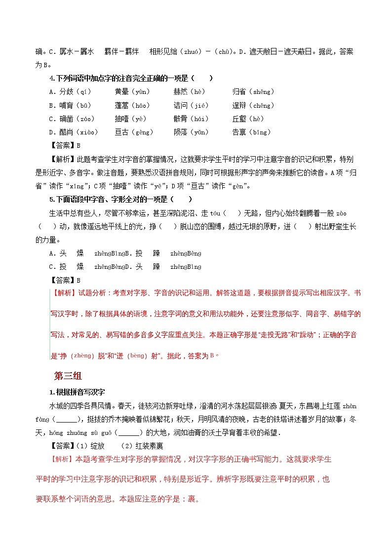 中考1.1字音字形练习1（教师版）第3页