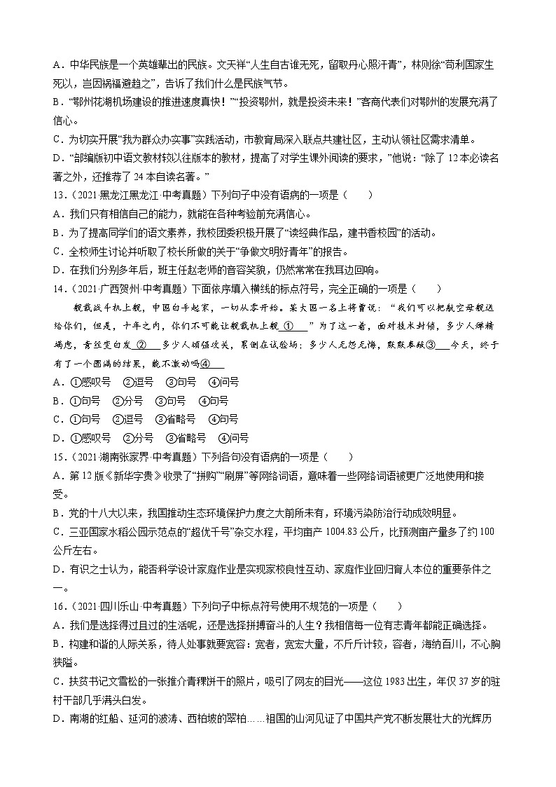 2021年中考语文真题分类汇编（语言基础知识）-句子（原卷版）第3页