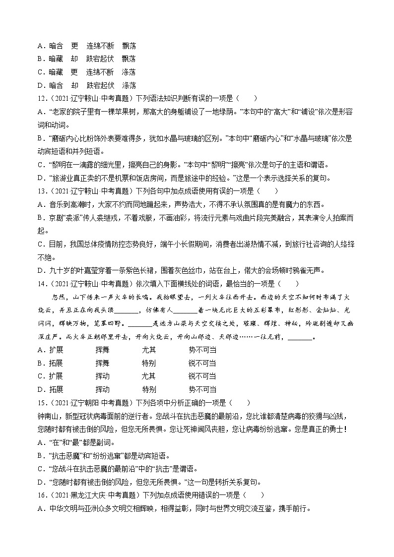 2021年中考语文真题分类汇编（语言基础知识）-词语_成语①（原卷版）第3页