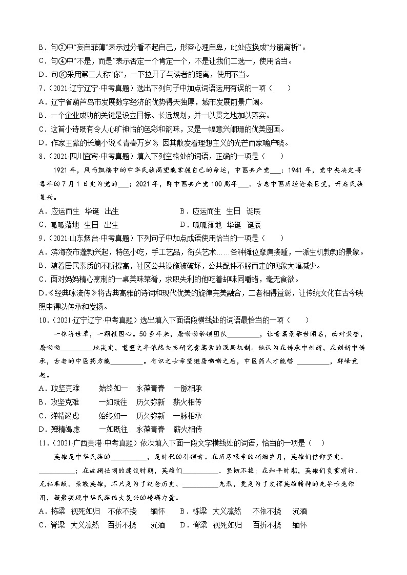 2021年中考语文真题分类汇编（语言基础知识）-词语_成语②（原卷版）第2页