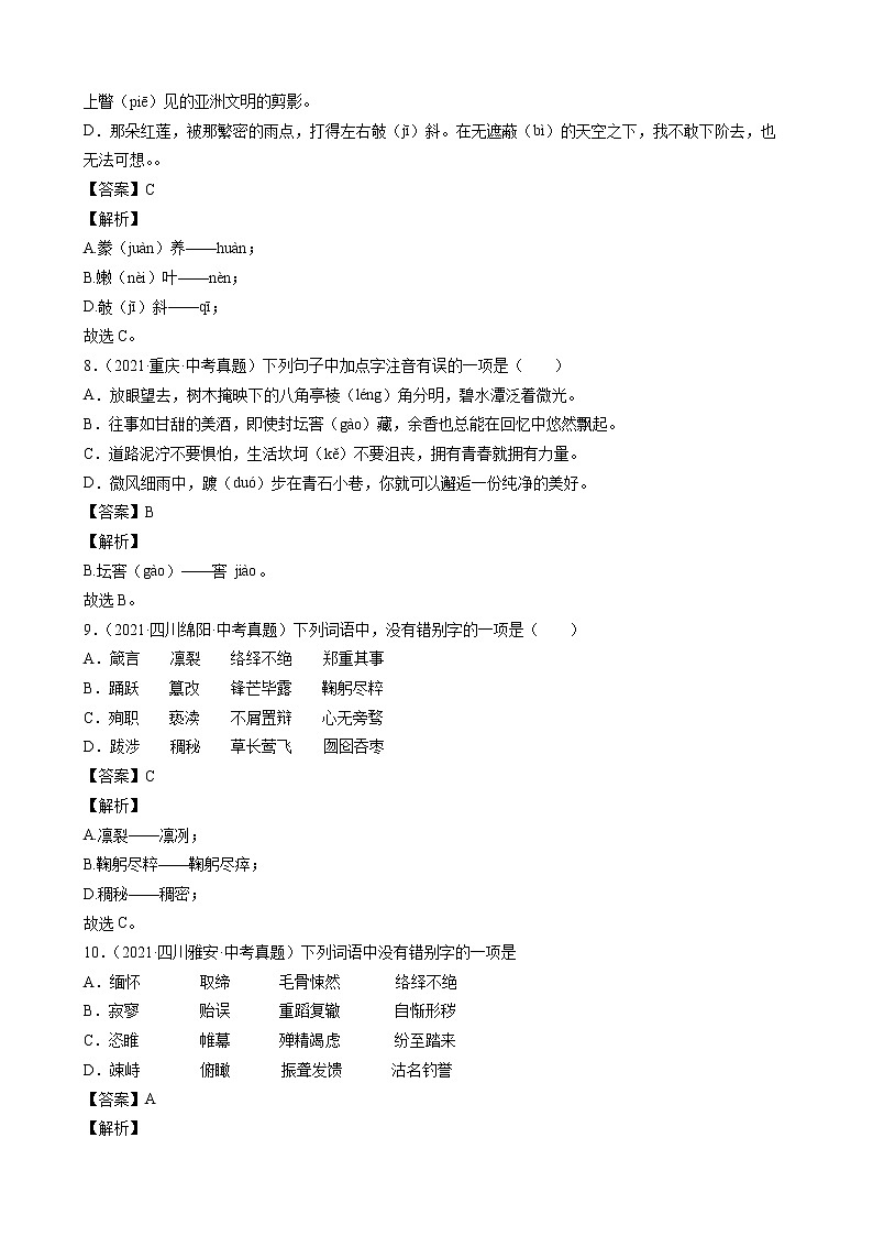 2021年中考语文真题分类汇编（语言基础知识）-字形（解析版）第3页