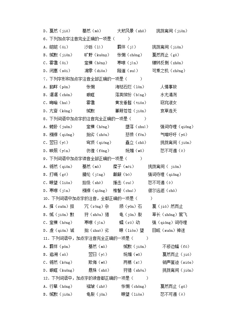 专题01：字音与字形-2021-2022学年八年级语文下学期期末复习专题训练（原卷版）第2页