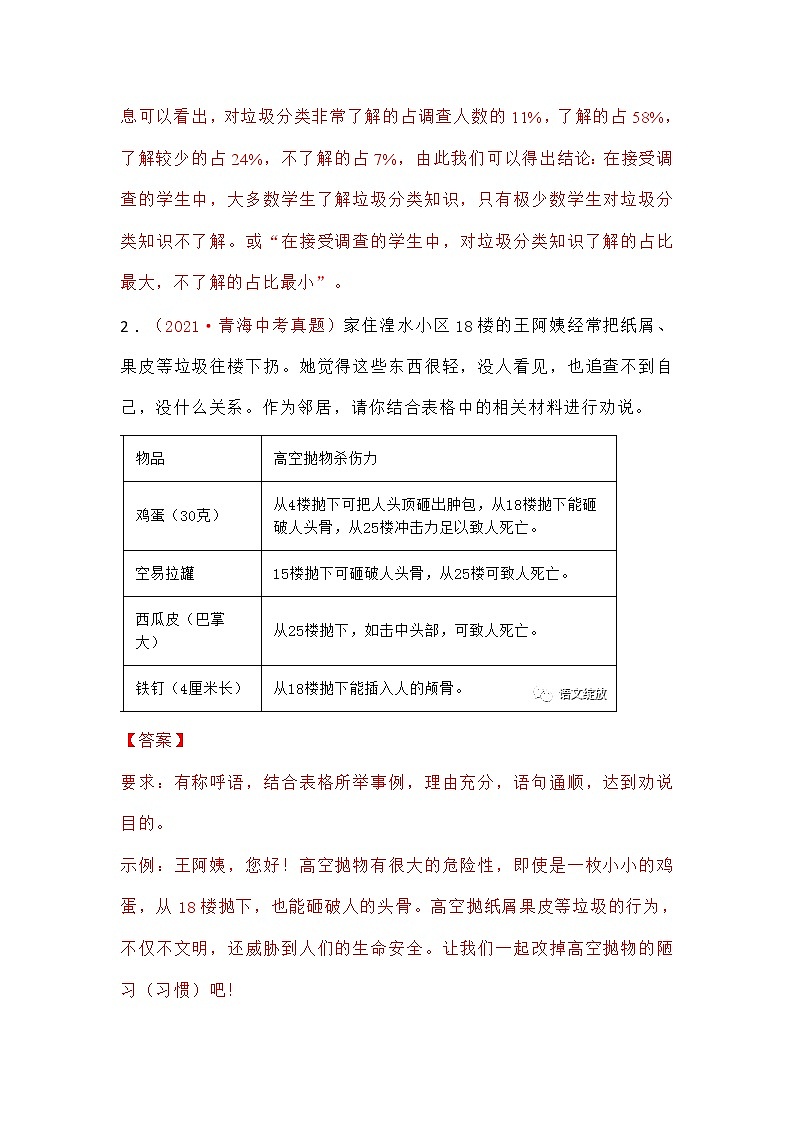 中考复习专题-2021年中考语文真题分项汇编04 综合考查（语言表达+综合性学习）02