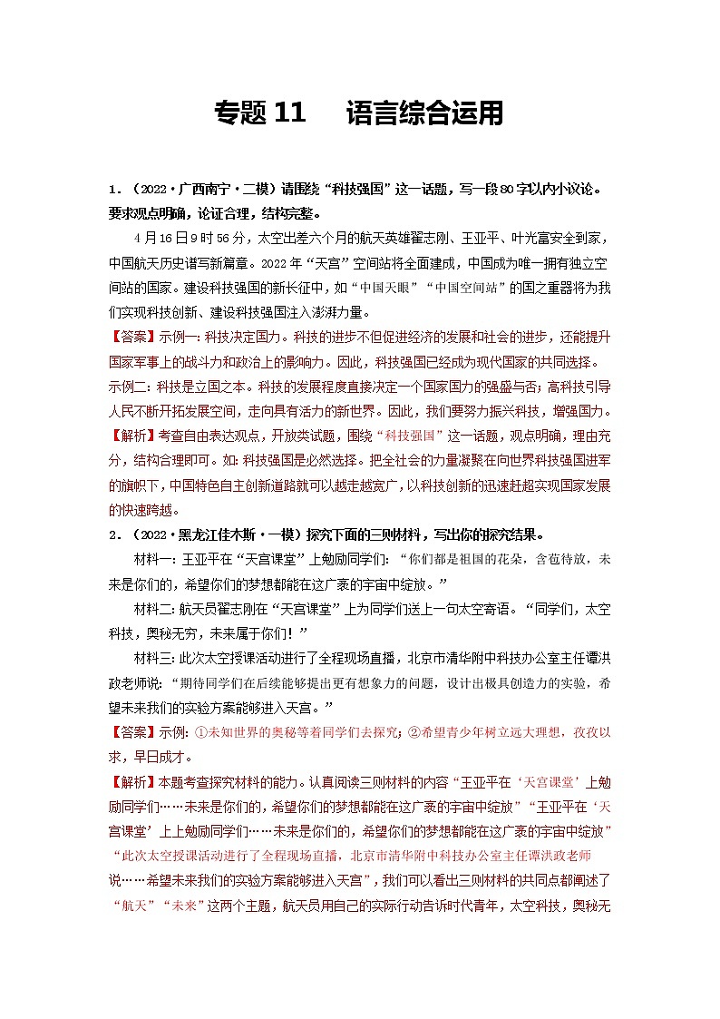 专题11   语言综合运用（解析版）第1页