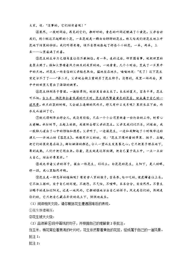 记叙文阅读（知识清单+对点训练）2（解析版）-2021-2022学年七年级语文下学期期末考前复习提升（部编版）第3页