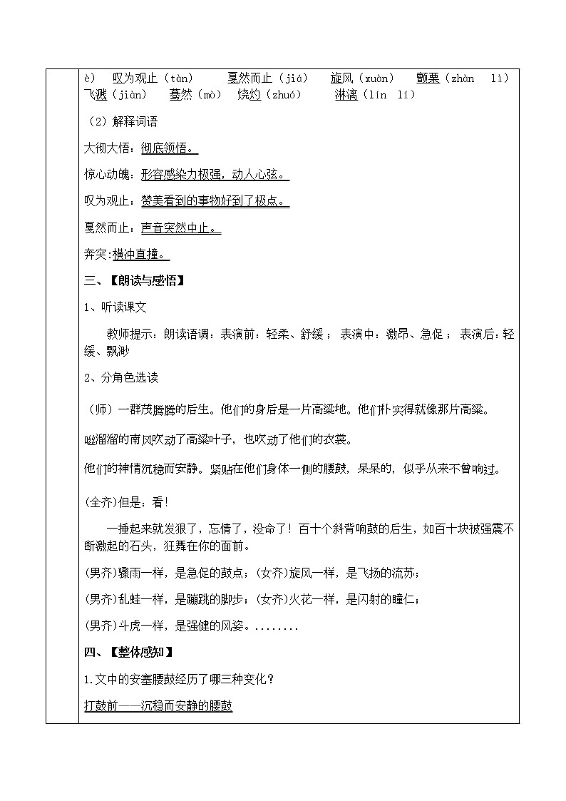 初中部编版八年级下册《安塞腰鼓》语文教案第3页