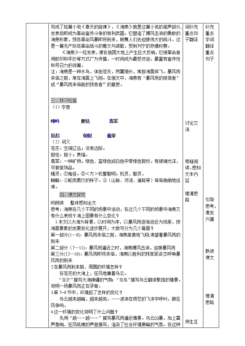 初中部编版九年级下册《海燕》语文教案02