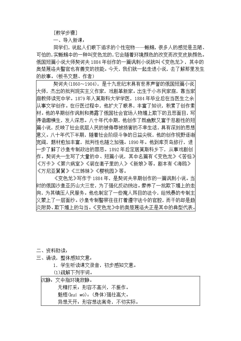 初中九年级下册《变色龙》优秀语文教案第2页