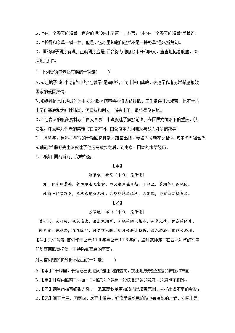 2022年辽宁省沈阳市实验中学中考二模语文试题第2页