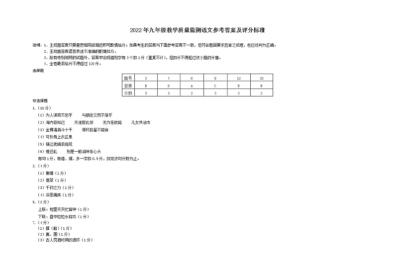 2022年广东省汕头市濠江区中考一模语文卷及答案（文字版）01