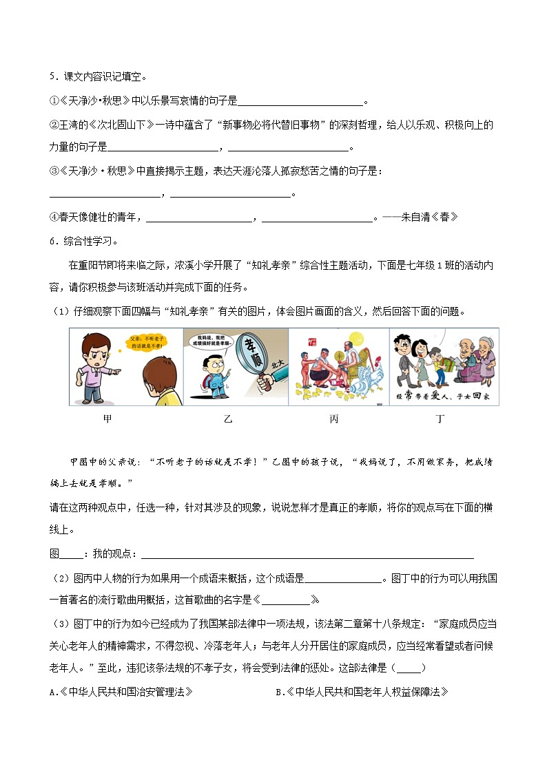 第04讲：周周练-2021-2022学年七年级语文上册精品培优讲义02