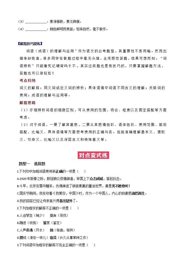 必考点03  词语的理解与运用-【对点变式题】2021-2022学年七年级语文上学期期中期末必考题精准练（部编版）(1)02