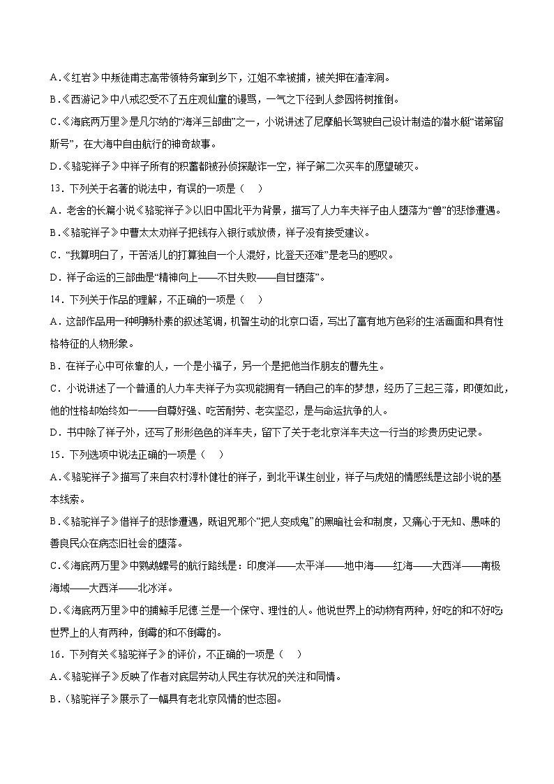 名著导读：骆驼祥子(基础训练)(原卷版)第3页