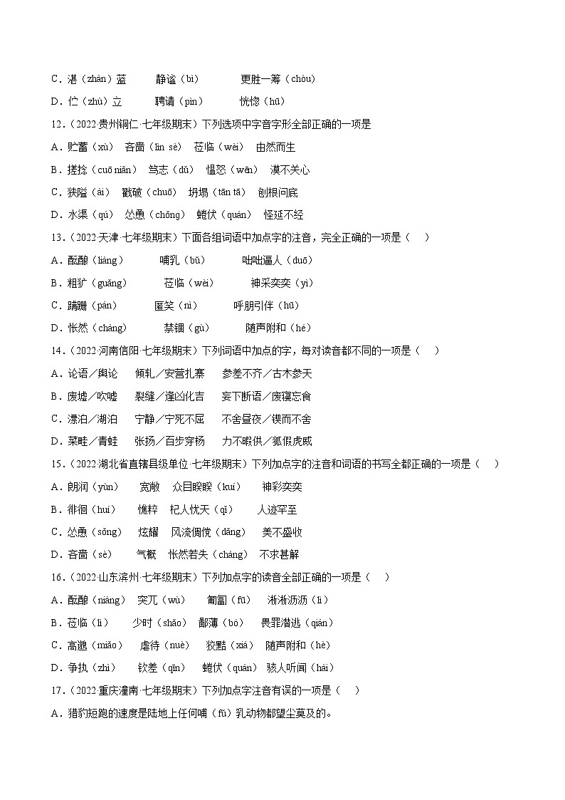 专题01+字音与字形-2021-2022学年七年级语文下册知识汇编与训练（部编版）03