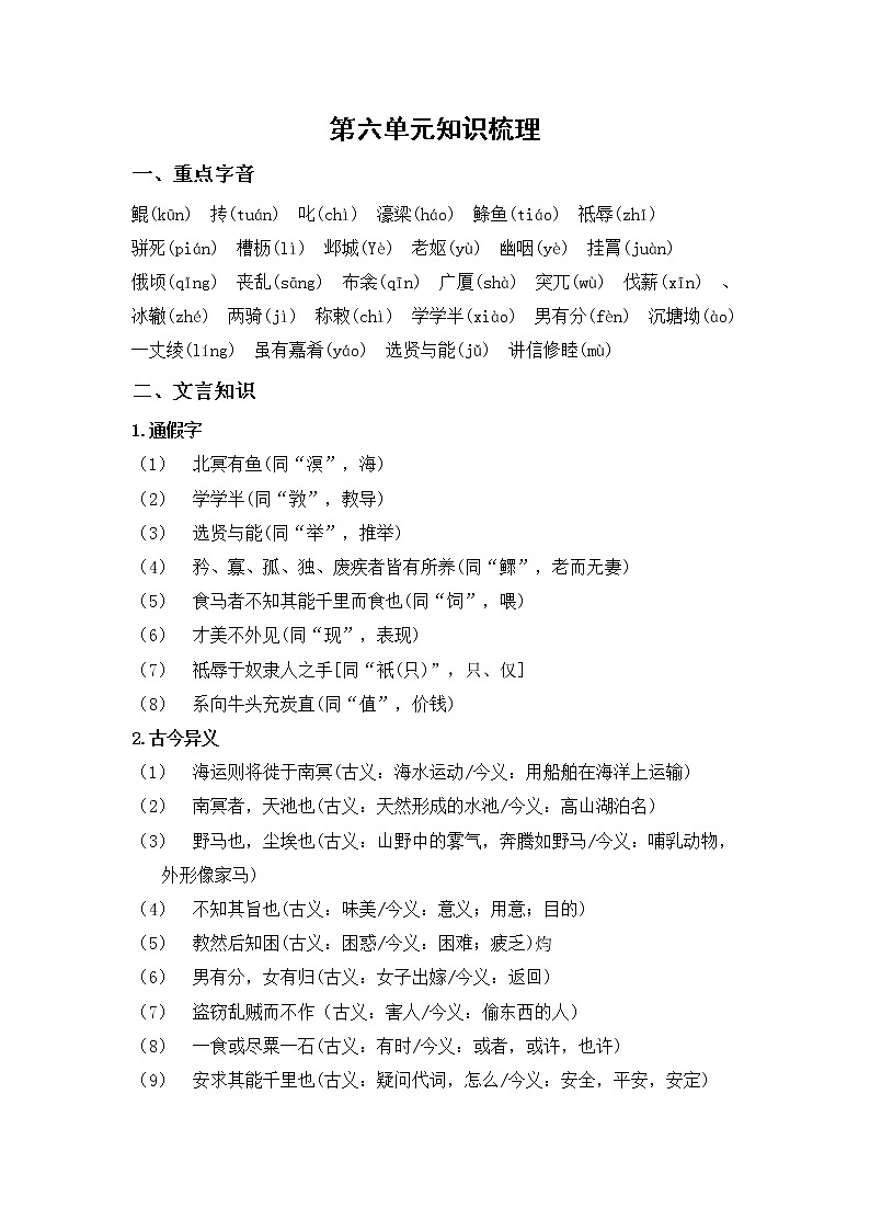 部编版语文八年级下册  第六单元知识梳理第1页