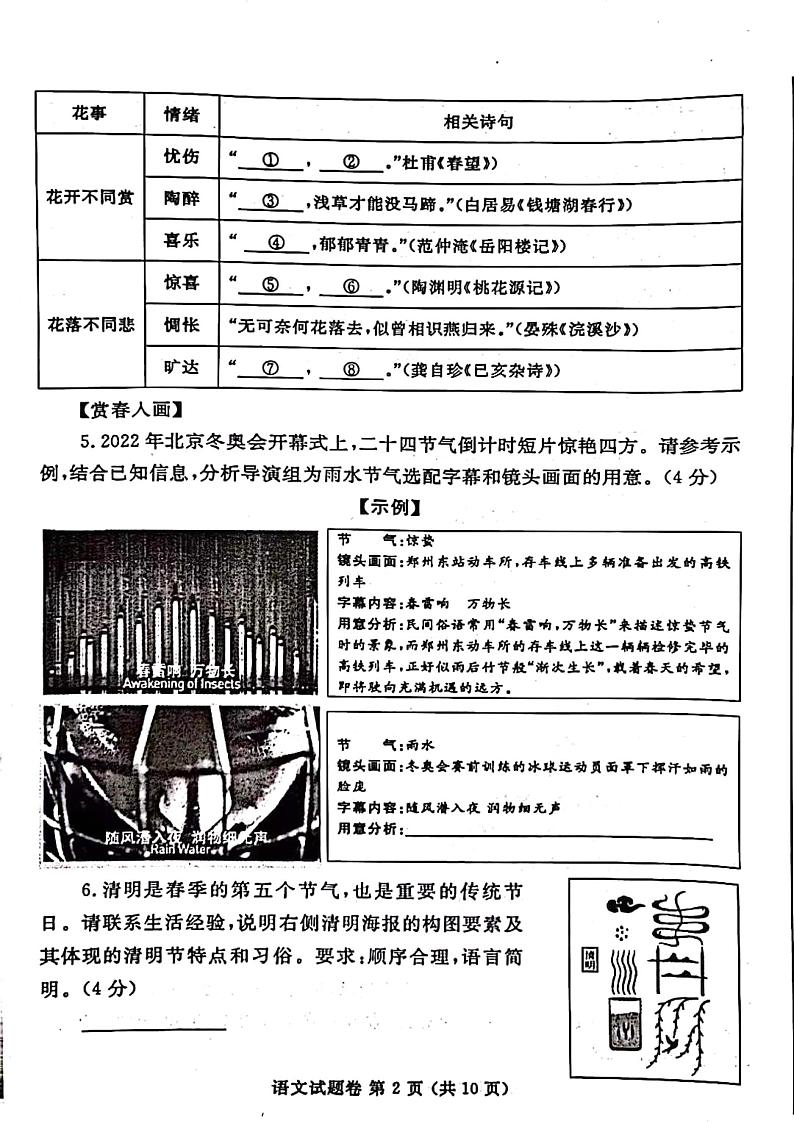 2022河南省郑州初三二模语文试卷无答案第2页