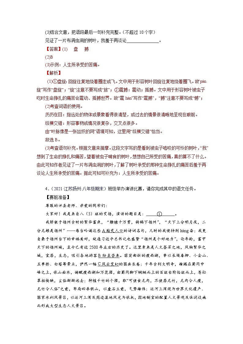 考点03：基础综合（考点训练）-2021-2022学年八年级语文下学期期末复习考点梳理与训练（江苏专用）（解析版）第3页